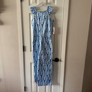 New Classic Prep Girls Blue Taylor Jumpsuit Gingham Lobsters Print Size 10